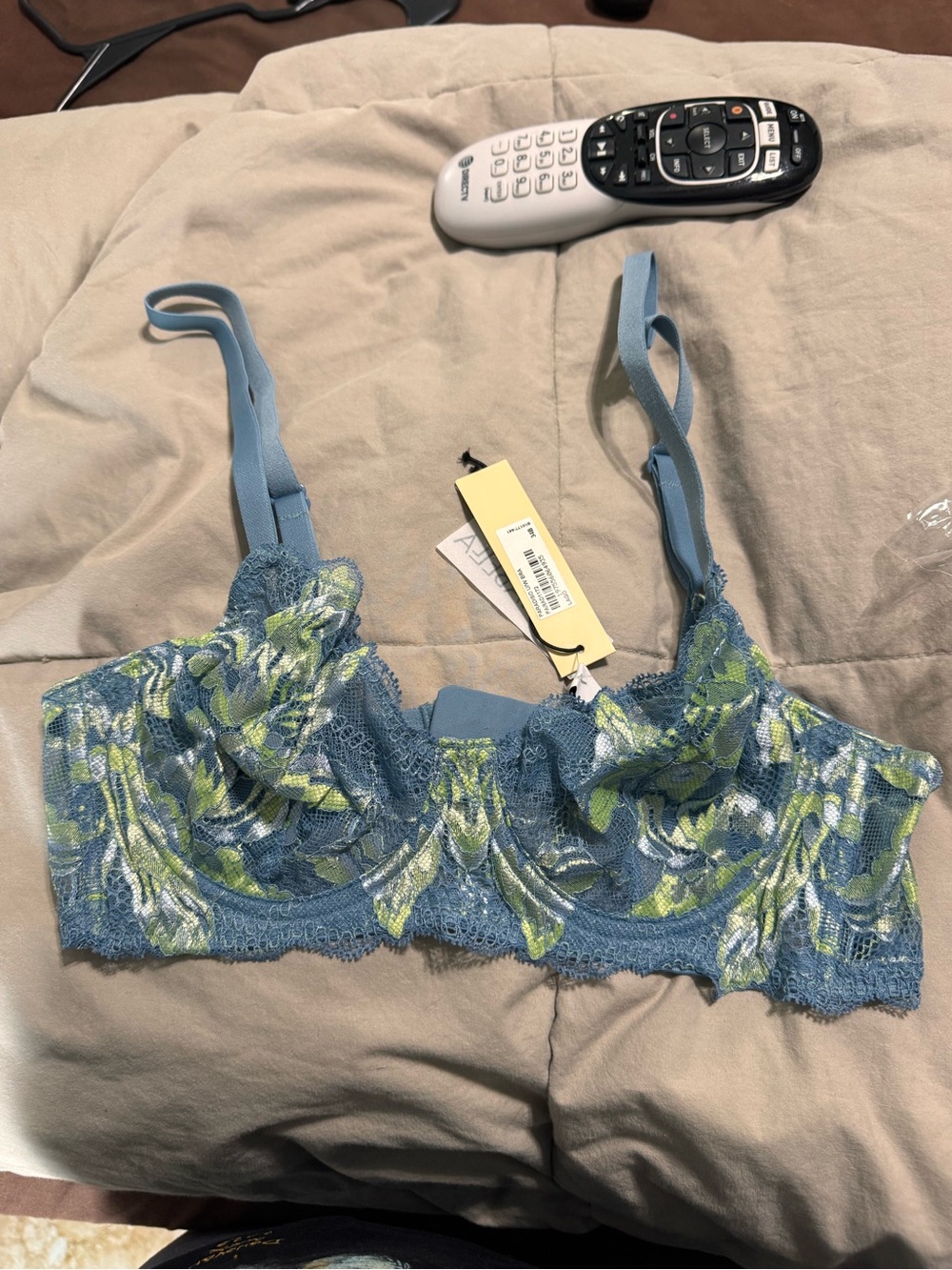 Cosabella Blue Floral Lace Underwire Bra with Green Accents